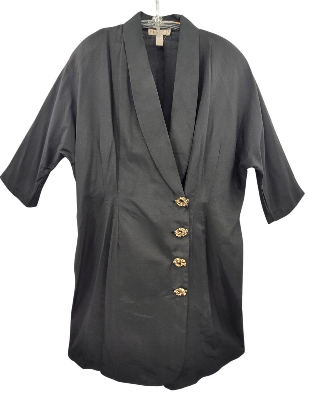 Venezia Vintage Black Blazer Dress Gold Button Plus Size 22 Tailored 80s